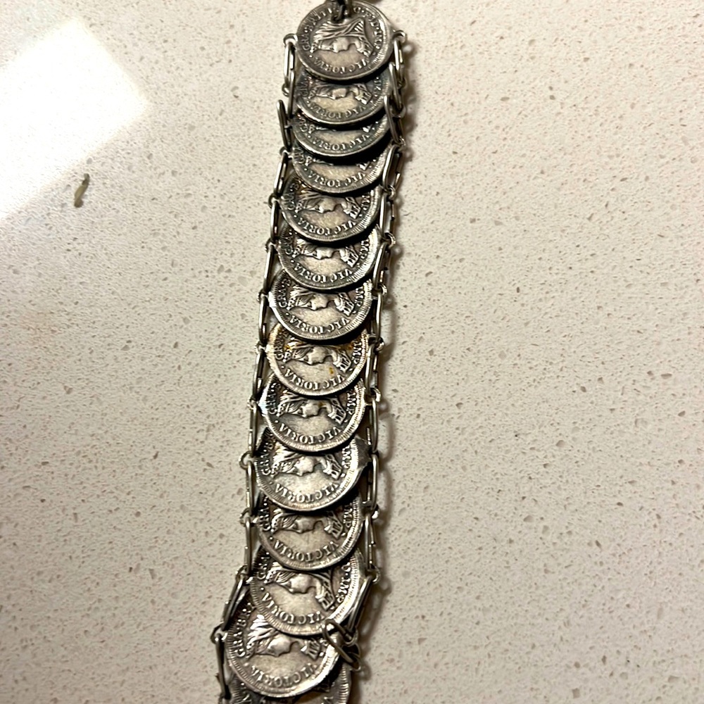 vintage silver linked coin chain bracelet